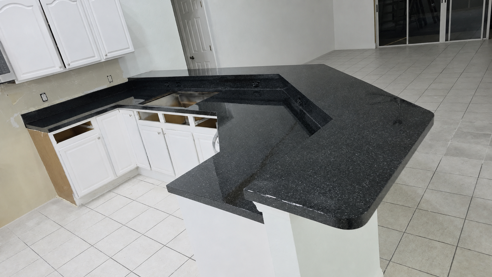 Black kitchen countertops after refinishing